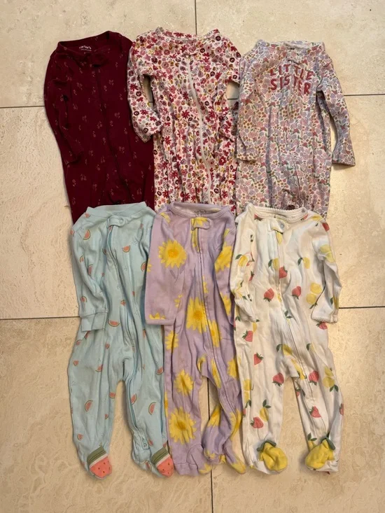 Bundle of 6 Baby Girl Cotton 2-Way Zip Sleep & Play Pajamas