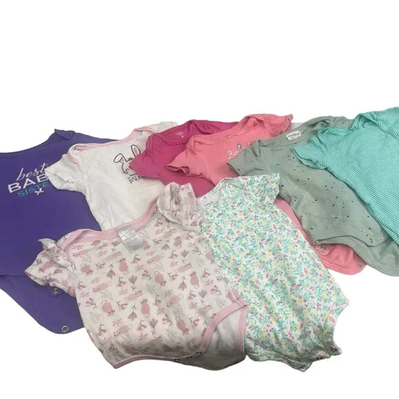 Lot of 8 Carter's Baby Girls 9 Mos Short Sleeve One Piece Outfits Tops Clothing