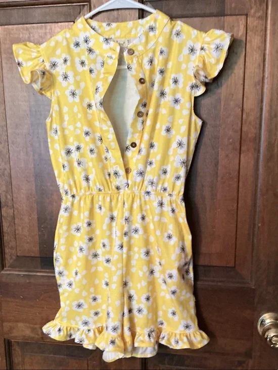 Girls' Yellow Floral Ruffle One-Piece Romper