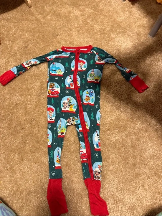 Little Sleepies Green Holiday Character Zip One-Piece with Red Trim