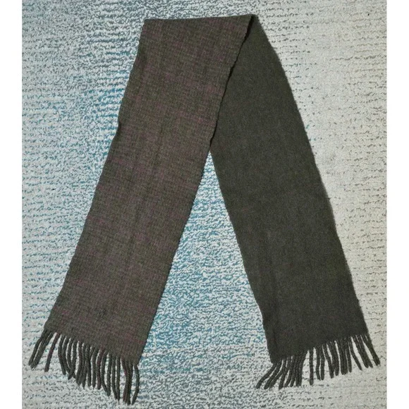Polo Ralph Lauren Men's Plaid Wool Blend Scarf with‎ Fringe Made in Italy (AB)