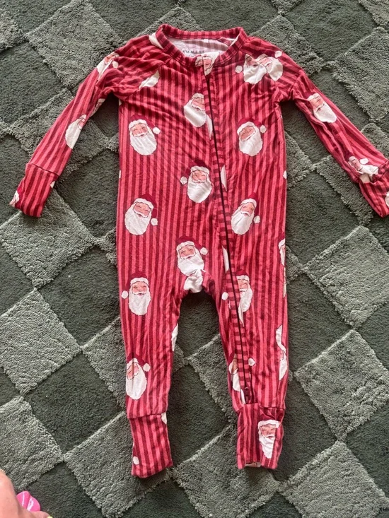 Kids Red Santa Print One-Piece Pajamas