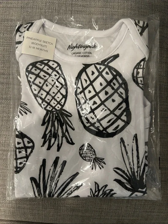 Black & White Pineapple Print Organic Baby One-Piece Bodysuit