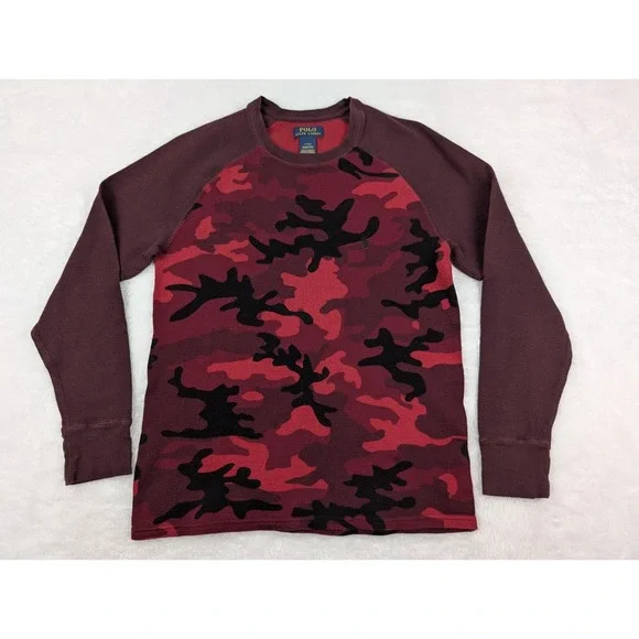 Polo Ralph Lauren Shirt‎ Men's L Slim Fit Red Camo Thermal Waffle Long Sleeve