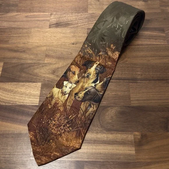 Rare Vintage Polo Ralph Lauren Hunting Dogs Silk Tie Equestrian Hand Made In USA