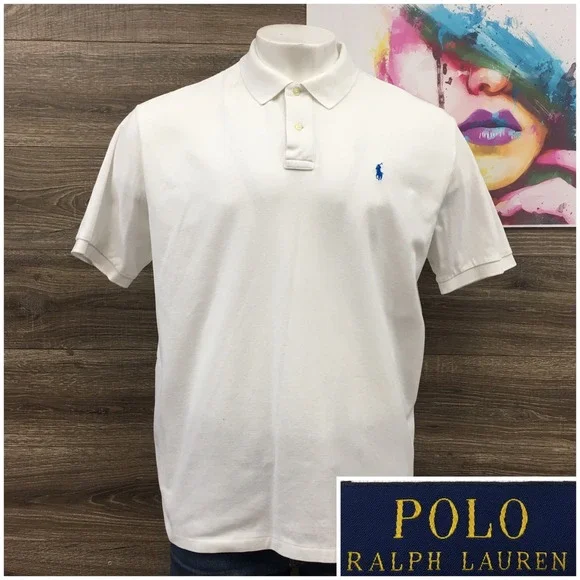 Polo Ralph Lauren Mens XXL White Short Sleeve Blue Pony Logo Cotton Polo Shirt