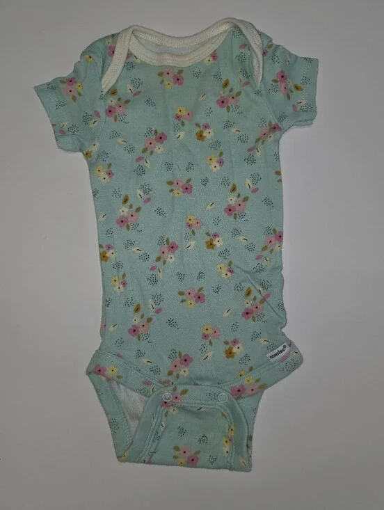 Gerber Light Teal Floral Short-Sleeve Bodysuit