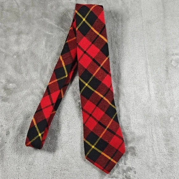 Vintage Polo Ralph Lauren Tie Men 53.5x3.2 Red Plaid Wool Preppy Scotland Preppy