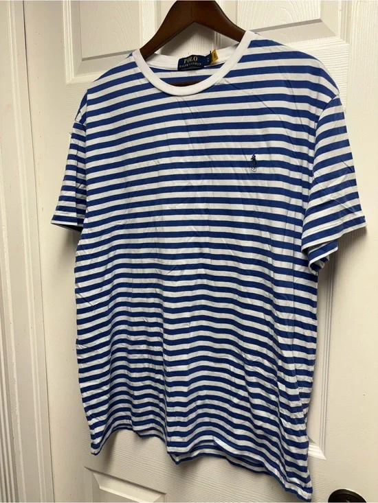 Polo by Ralph Lauren Blue & White Striped Crew Neck T-Shirt XL