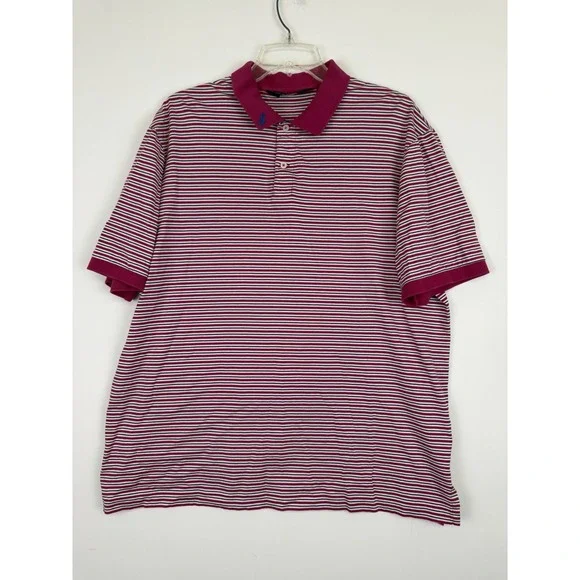 Polo Golf Ralph Lauren Striped Mens XL Pro Fit Pink‎ White Short Sleeve