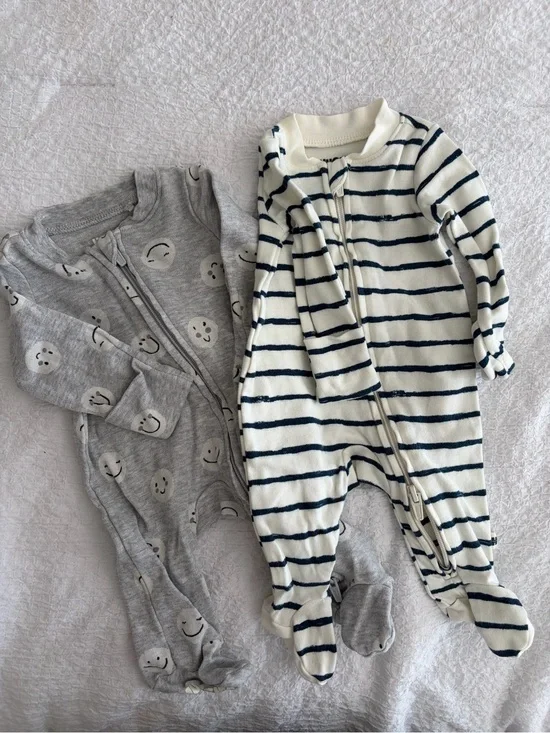 Striped Navy & White Baby Footed One-Piece
