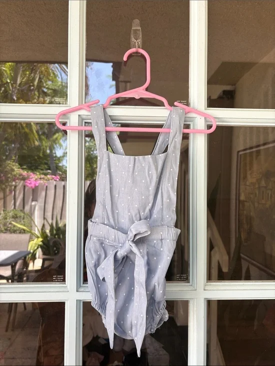 Sleeveless Dot Tie-Front Romper in Light Blue