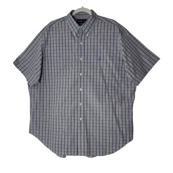 Polo Ralph Lauren 2XL Men's Classic-Fit Oxford Shirt Short Sleeve Plaid Career