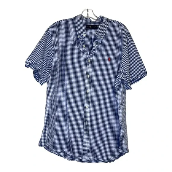 Ralph‎ Lauren Gingham Button Down Short Sleeve Shirt Classic Fit Size XXL