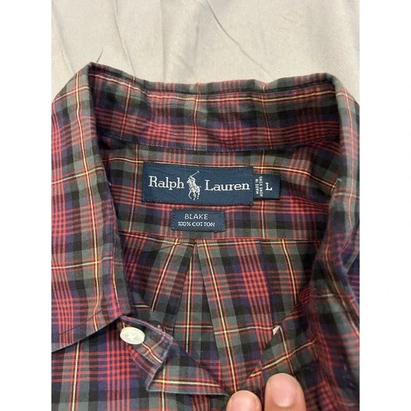 Polo Ralph Lauren Oxford Mens L Button‎ Down Classic Fit Red Plaid Blake Vintage