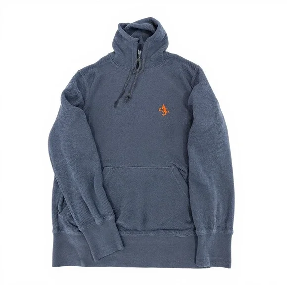 Polo Ralph Lauren Mens Waffle Knit Thermal Hoodie Navy Blue Lizard Logo Small‎