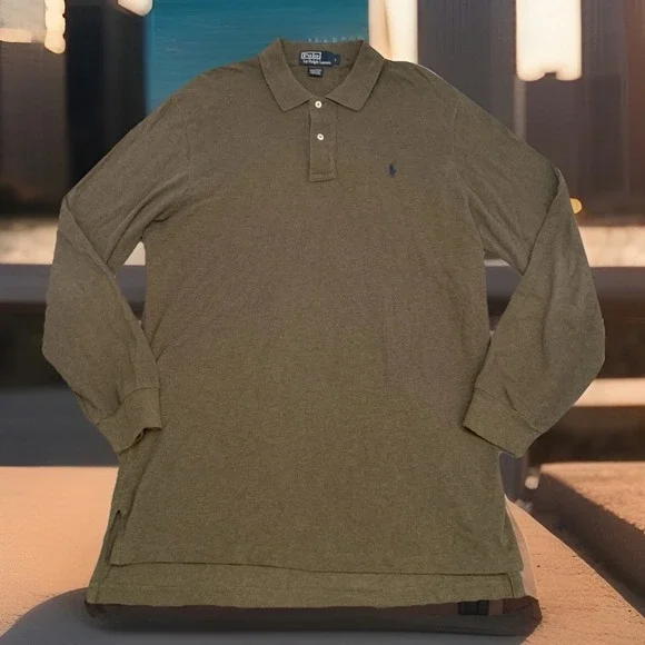 Vtg Polo Ralph Lauren Polo Shirt Large Green Rugby Long Sleeve 90s Preppy Mens L