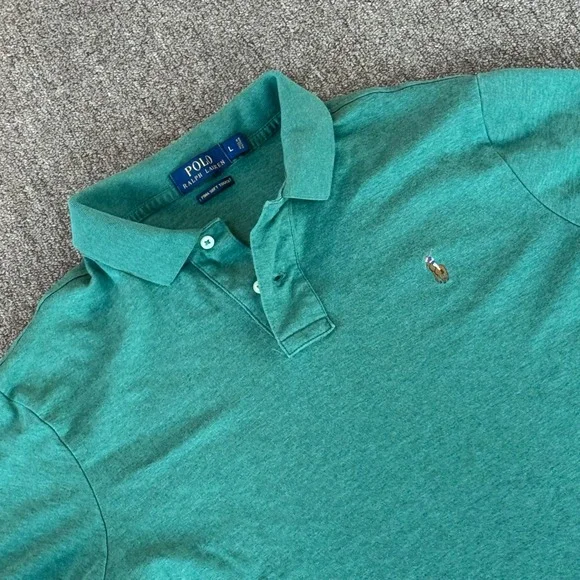 Polo Ralph Lauren Men Pima Soft Touch Polo Shirt Green Heather Large L Short Slv