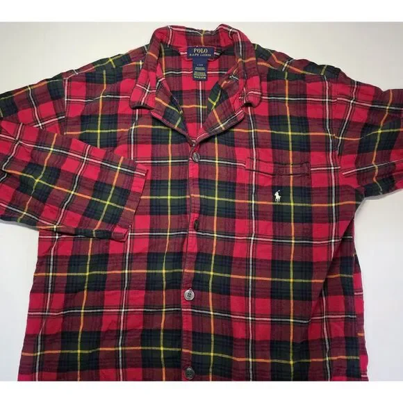 Polo Ralph Lauren Mens‎ Size L Long Sleeve Red Plaid Pajama Button Up Shirt