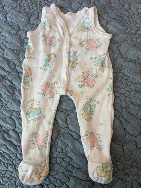 Vintage Carter's White Footed One-Piece with Pastel Playtime Prints