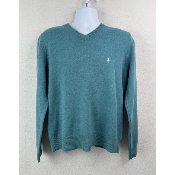 Polo Ralph Lauren 100% Lambswool Sweater Men's L Teal Green Italian‎ Yarn Preppy