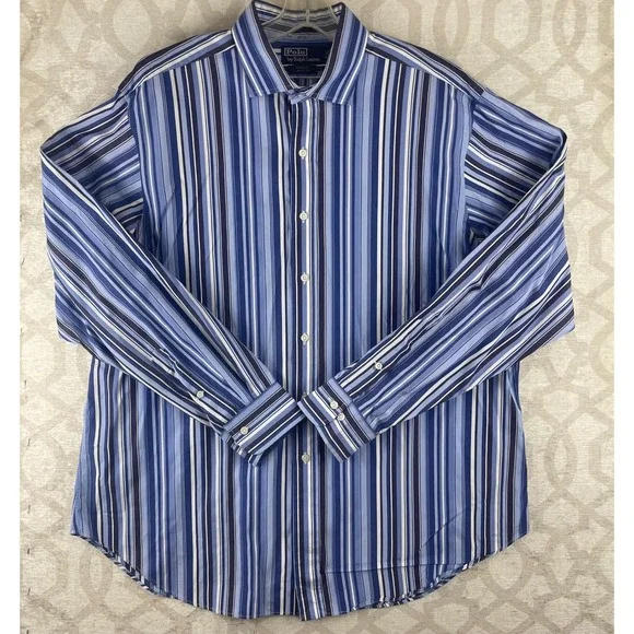 Polo Ralph Lauren Estate Mens XL Blue‎ Striped Classic Fit Button Shirt