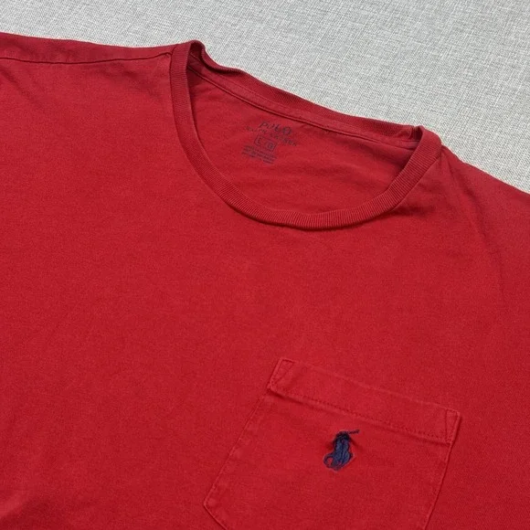 Polo Ralph Lauren T-Shirt Mens L Red Pocket Logo Crew Neck Cotton Tagless