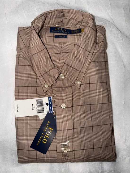 Polo by Ralph Lauren Men’s Tan Plaid Button-Down Shirt