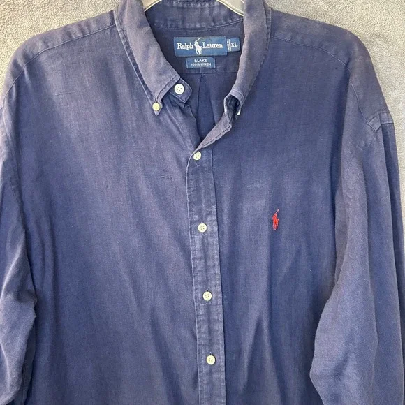 Ralph Lauren 100% Linen Blake Shirt Mens XL Navy Slub Long Sleeve Button Down