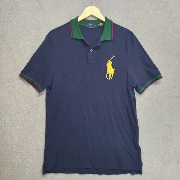 Polo Ralph Lauren Shirt Mens Medium Blue Green Polo Big Pony Rugby Preppy Casual
