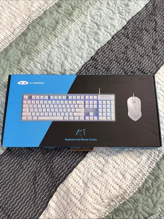Lenovo White and Blue Wired Keyboard and Mouse Combo (Boxed)