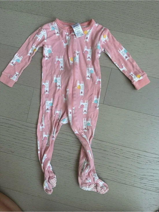 Pink Llama Print Footed One-Piece Pajamas - Unbranded