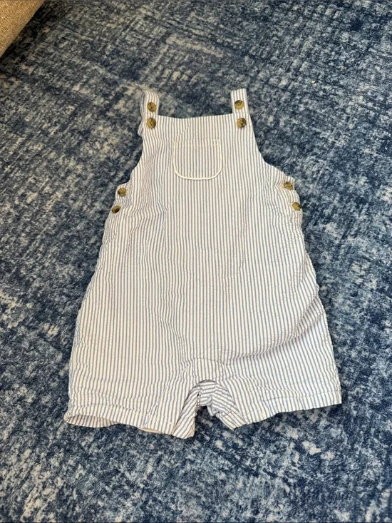 Janie and Jack Blue and White Striped Short Overalls