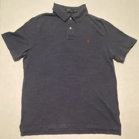 Polo Ralph Lauren Classic Fit Blue Solid Polo Shirt L Short Sleeve Logo
