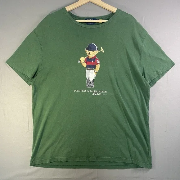 Polo Ralph Lauren Mens Polo Bear T Shirt Green Cotton Graphic Short Sleeve Large