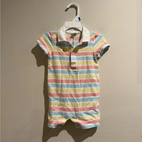 Janie and Jack boys shortall Striped Baby Romper‎ with Collar 12-18 Month