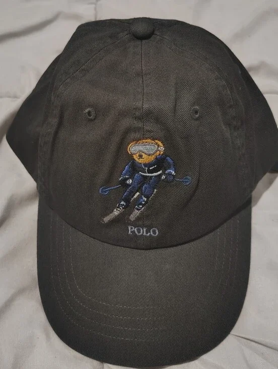 NWT Polo Ralph Lauren Ski Bear Baseball Cap Black Adjustable Polo Bear Hat OSFA