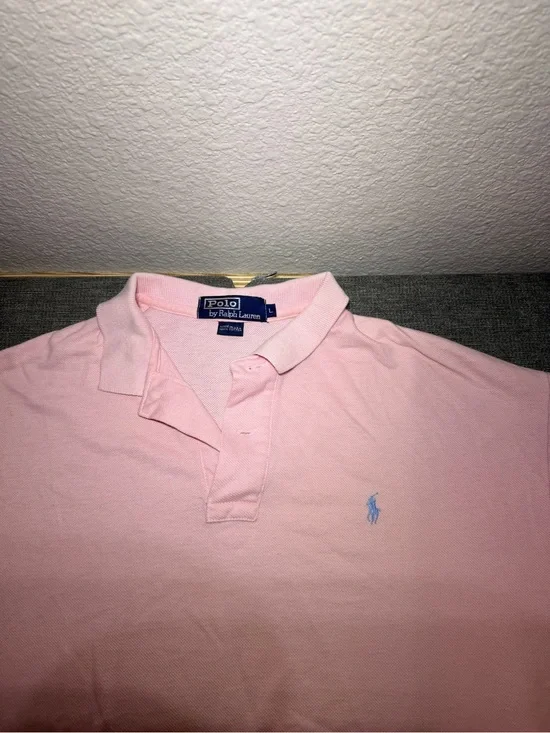 Polo by Ralph Lauren Men’s Light Pink Polo with Sky Blue Logo