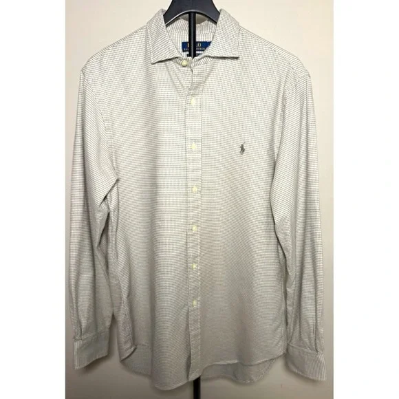 Polo Ralph Lauren Slim Fit Green/White Houndstooth Shirt Lg Soft Flannel Perfect