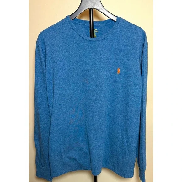Polo Ralph Lauren Blue Solid Crewneck Pullover Tshirt Mens Large long sleeve