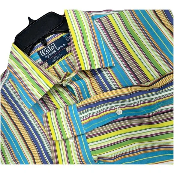VINTAGE Polo Ralph Lauren Shirt XL 16.5 Curham Candy Stripe‎ Mens RL 90s