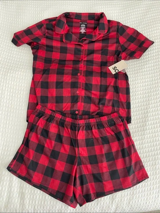 SO Red and Black Buffalo Plaid Short Pajama Set