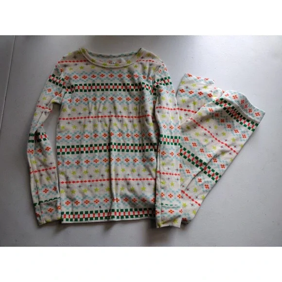 Cat & Jack Kids Pajama Set Size 12 Fair Isle Star Pattern‎ Green Orange Blue 2pc