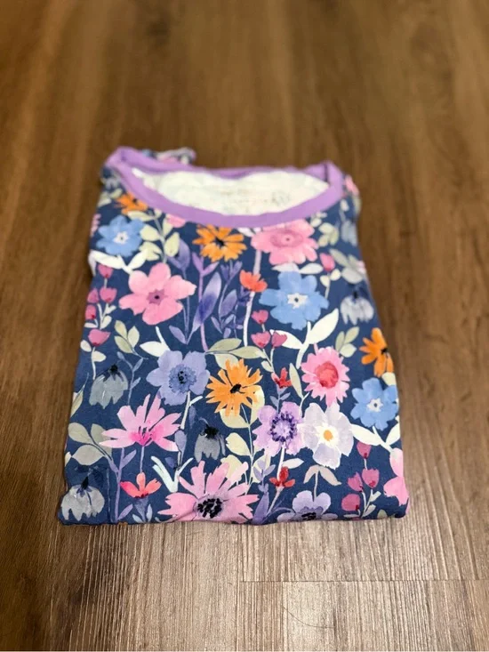 Little Sleepies Navy Floral Pajama Set with Pink and Orange Accents