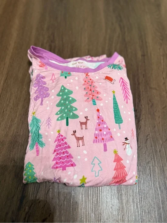 Little Sleepies Pink Holiday Tree Pajama Top with Reindeer