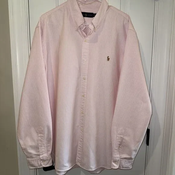 Polo Ralph Lauren Oxford Shirt XXL Pink White Striped Classic Fit Pony Pristine