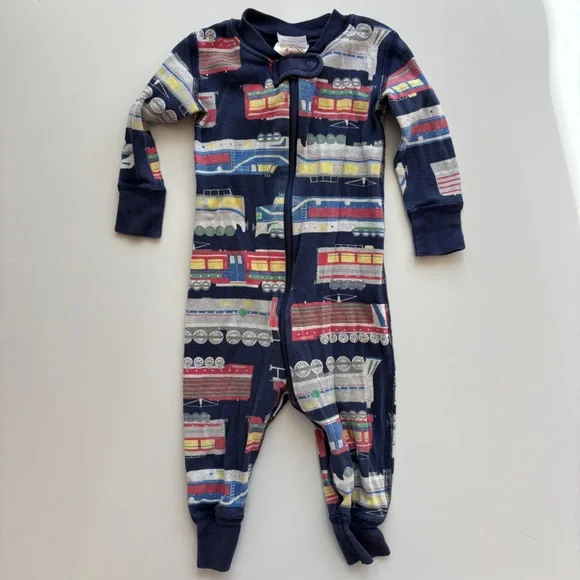 Hanna Andersson Full Steam Ahead Baby Zip Sleeper Train Print Pajamas Size 6-12M