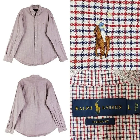 Polo Ralph Lauren Shirt Oxford Button Down Men’s Size Large L Red Blue Plaid