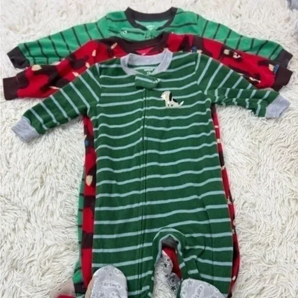 Boys Toddler 3 piece size 12 Months Footie Pajamas lot by Carters