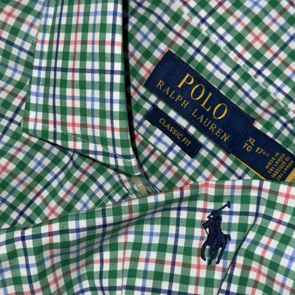Polo Ralph Lauren Performance Long Sleeve Button Up Men's XL Green White Plaid